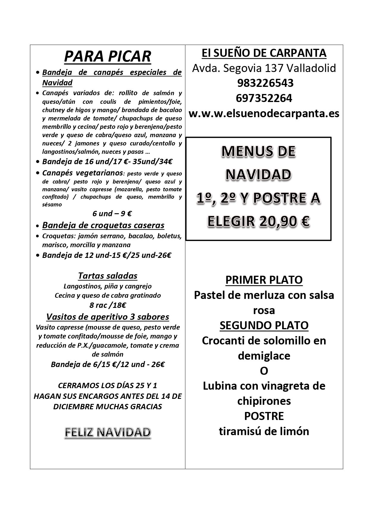 Menu de Navidad 2025 exterior